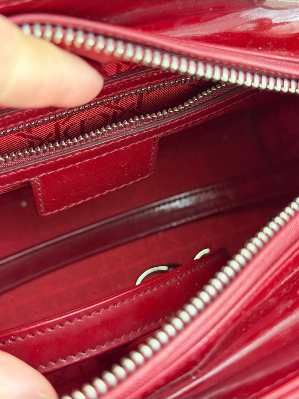 Lady Dior Red Patent Top-Handle Satchel with Silver Charm - Picture 7 of 8